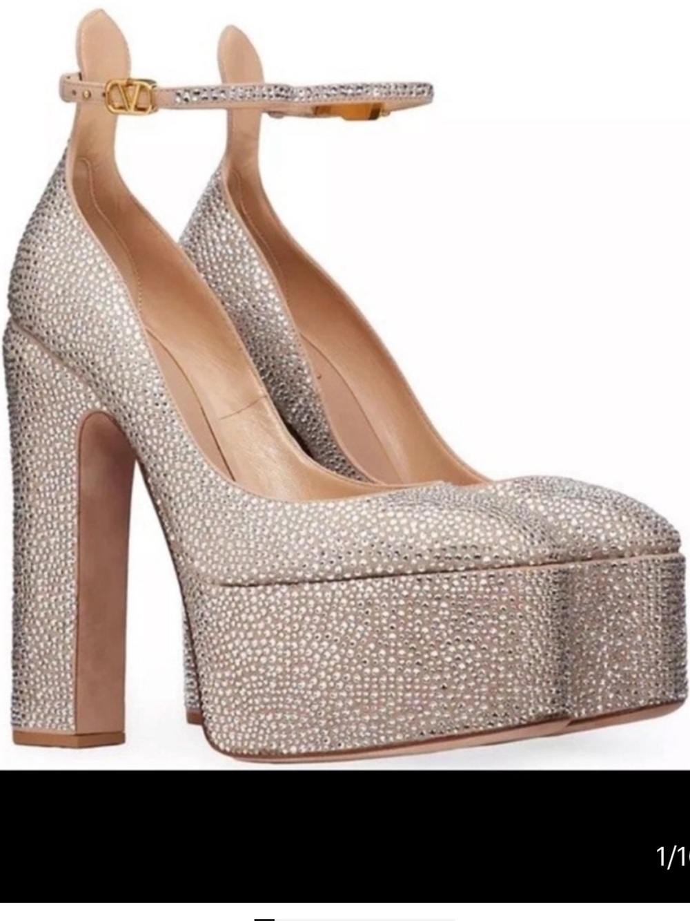Valentino Garavani Crystal-Encrusted Silver Platform Ankle-Strap sz 38 $2600